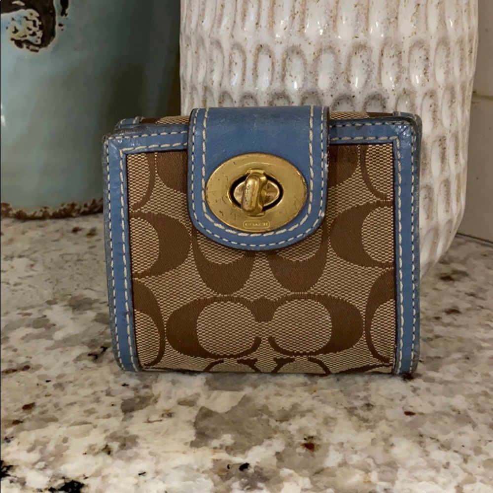 Coach signature bifold wallet  blue Leather trim
